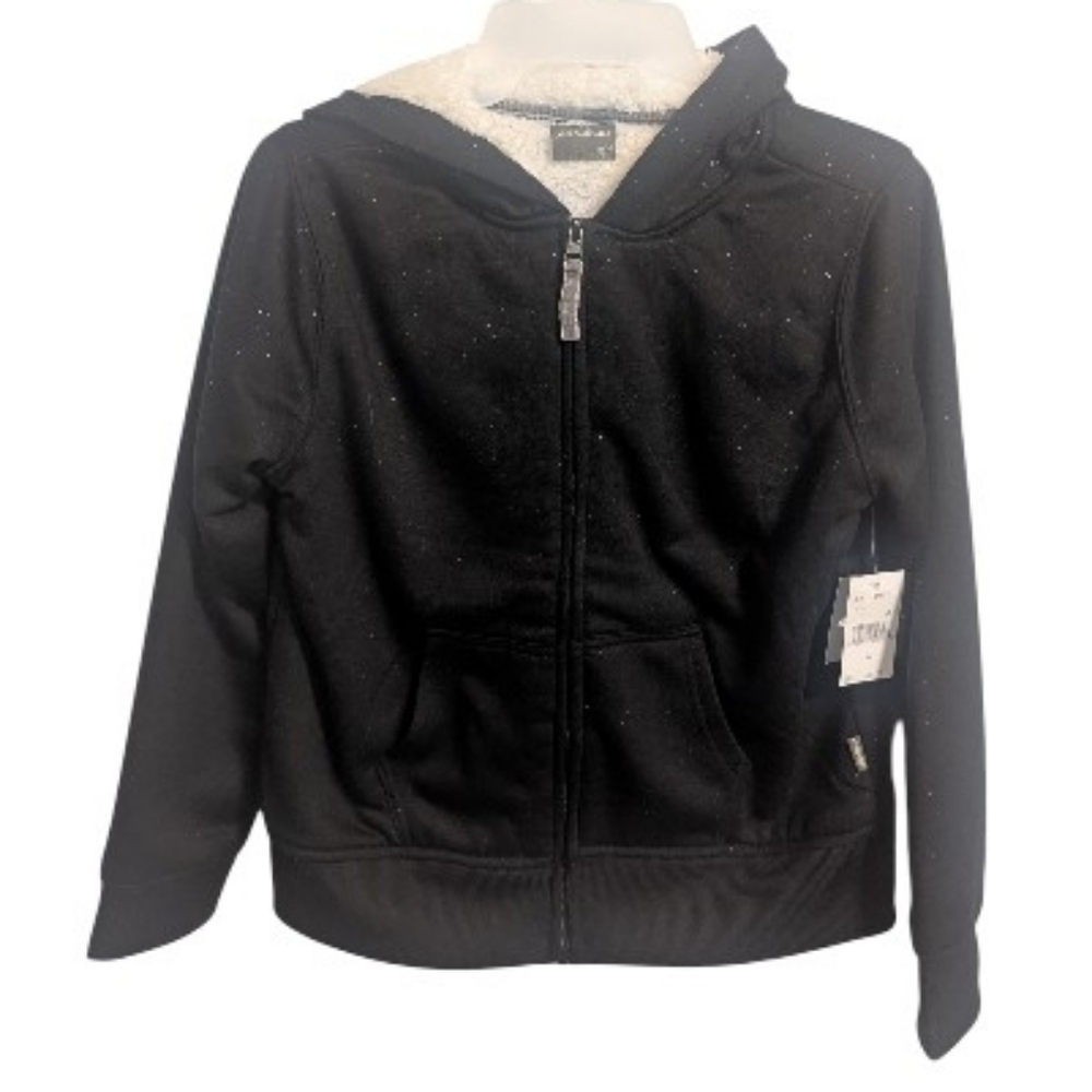 Eddie Bauer Kids Zip Up Hoodie Sz 14  Girls Black  Shiny Sparkle Dots k-379